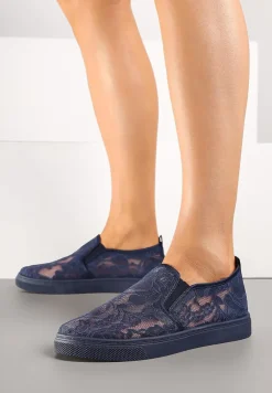 Granatowe Tenisówki z Koronkową Cholewką Fenvalia