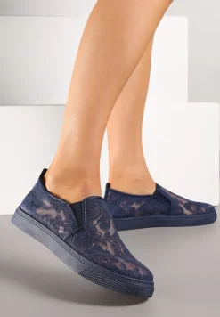 Granatowe Tenisówki z Koronkową Cholewką Fenvalia