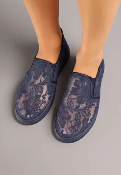 Granatowe Tenisówki z Koronkową Cholewką Fenvalia