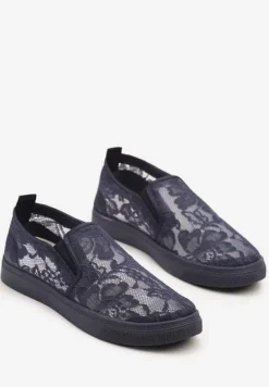 Granatowe Tenisówki z Koronkową Cholewką Fenvalia