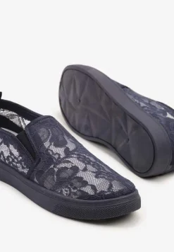 Granatowe Tenisówki z Koronkową Cholewką Fenvalia