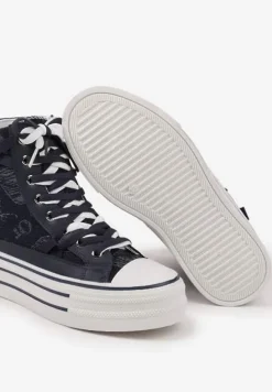 Granatowe Trampki Jeansowe z Serduszkami na Platformie Benirea