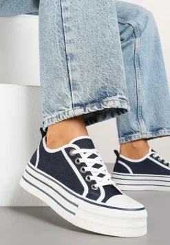 Granatowe Trampki na Grubej Podeszwie Lurivanna