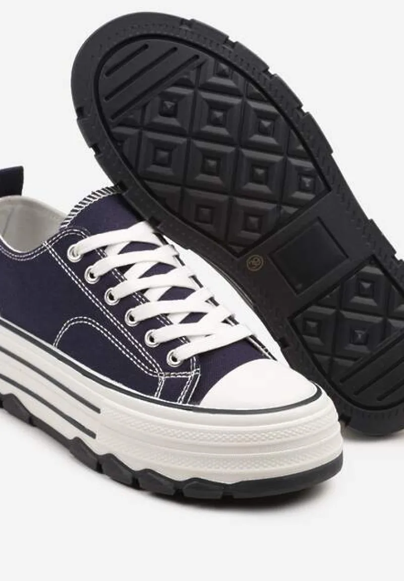 Granatowe Trampki na Platformie z Paskami i Niską Cholewką Zienelle