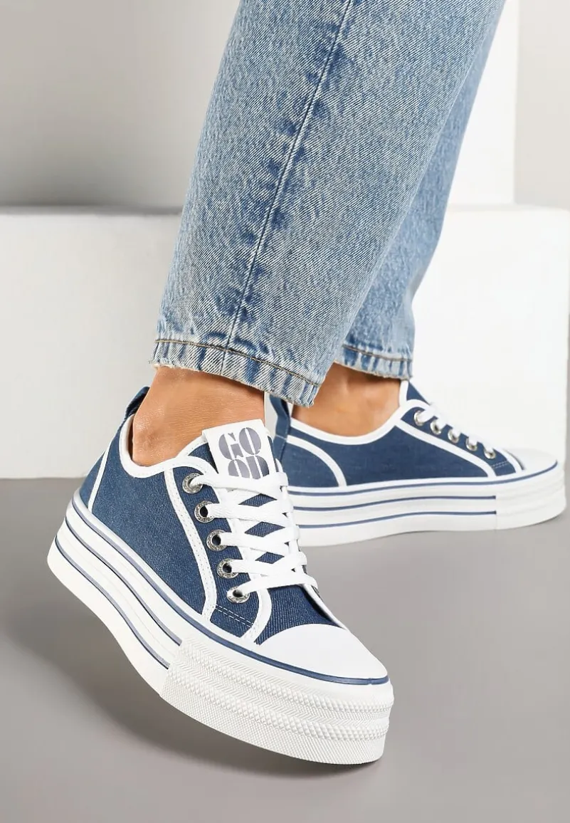 Granatowe Trampki na Platformie Ozdobione Cyrkoniami Arenoria