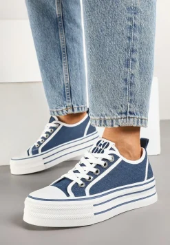 Granatowe Trampki na Platformie Ozdobione Cyrkoniami Arenoria