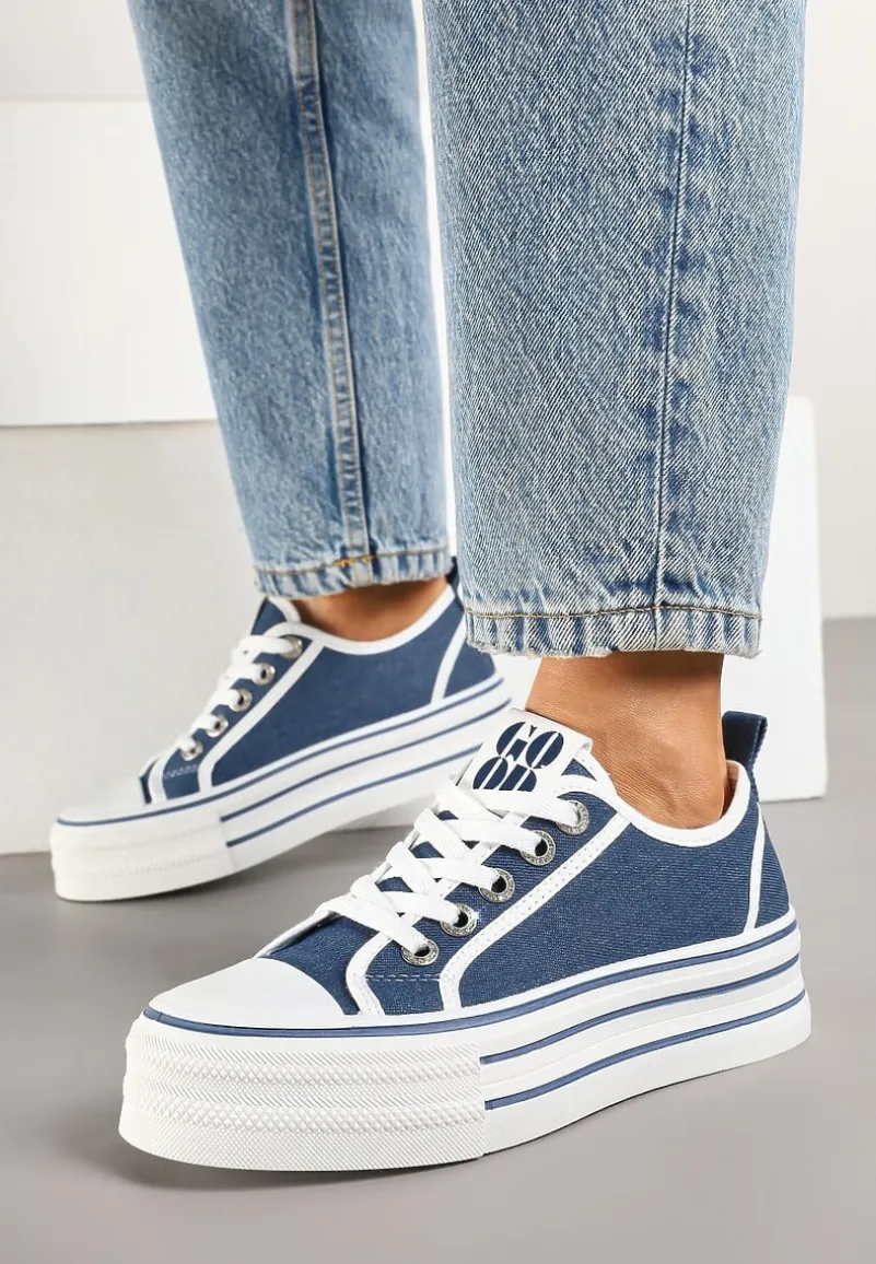 Granatowe Trampki na Platformie Ozdobione Cyrkoniami Arenoria