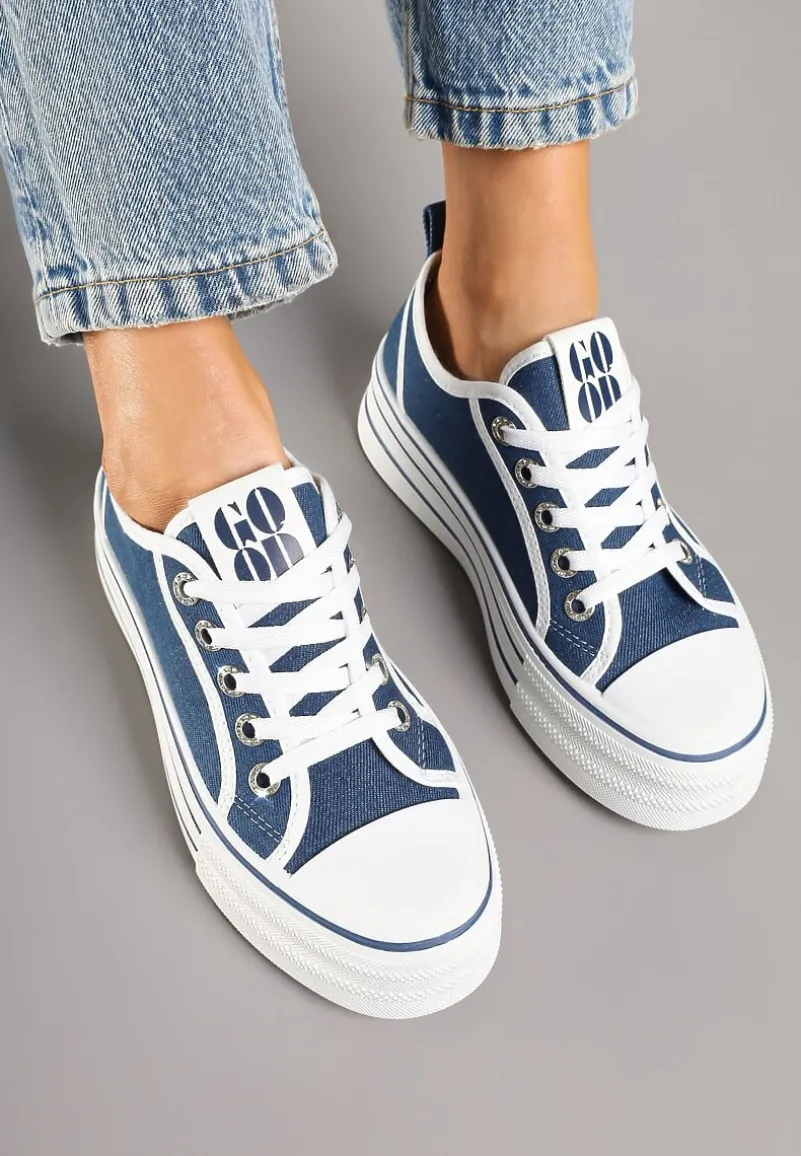 Granatowe Trampki na Platformie Ozdobione Cyrkoniami Arenoria