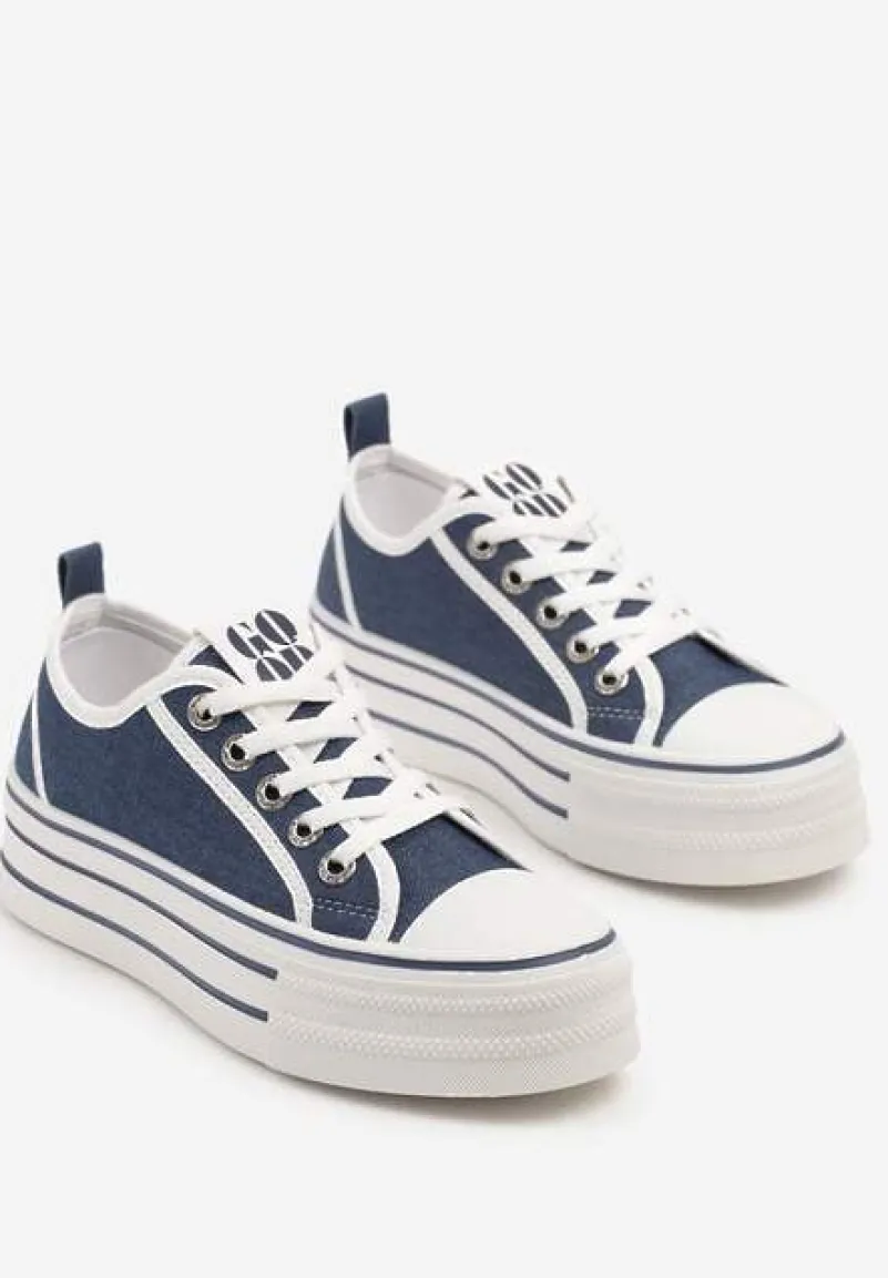 Granatowe Trampki na Platformie Ozdobione Cyrkoniami Arenoria