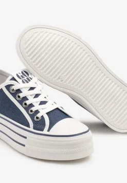 Granatowe Trampki na Platformie Ozdobione Cyrkoniami Arenoria