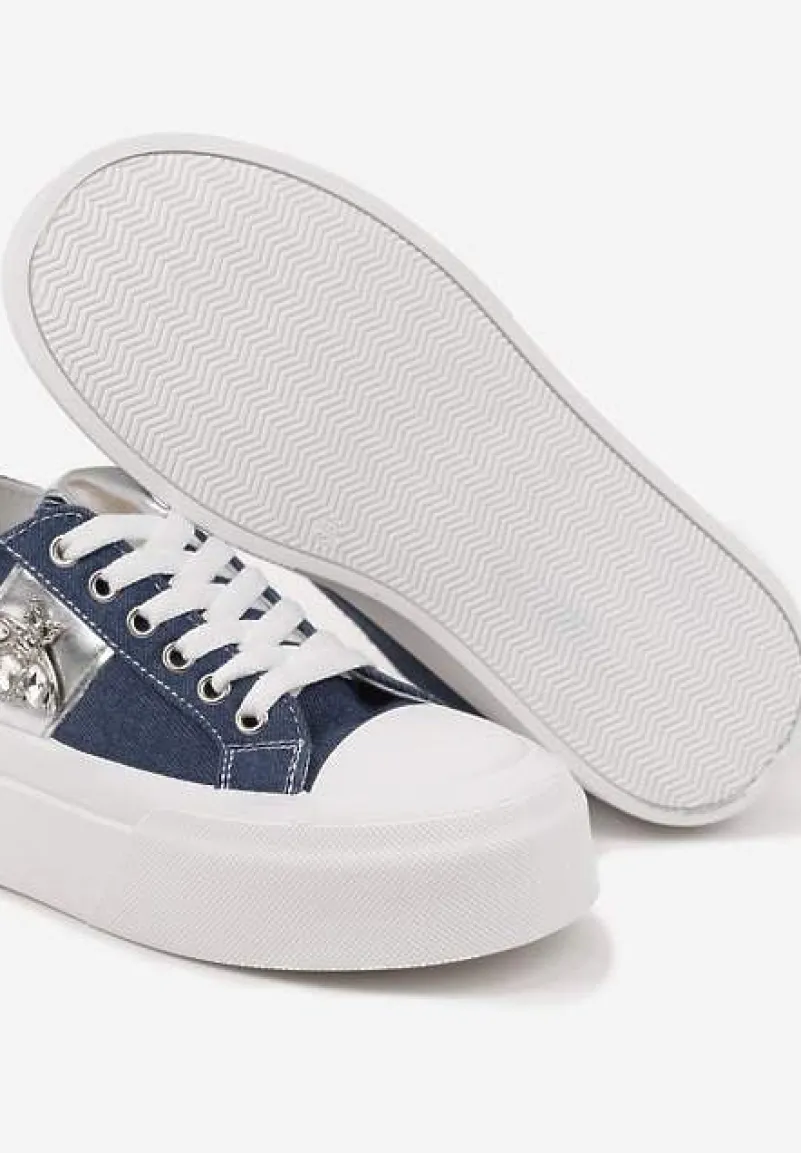 Granatowe Trampki na Platformie z Biżuteryjną Aplikacją Gonessa