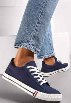 Granatowe Trampki przed Kostkę Sznurowane Islatia