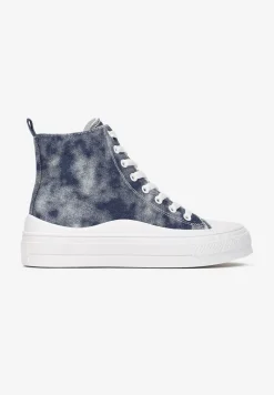 Granatowe Trampki z Cholewką za Kostkę w Stylu Denimu Galpena