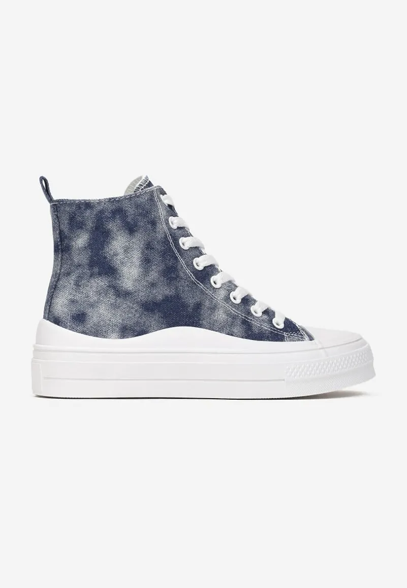 Granatowe Trampki z Cholewką za Kostkę w Stylu Denimu Galpena