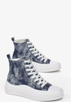 Granatowe Trampki z Cholewką za Kostkę w Stylu Denimu Galpena