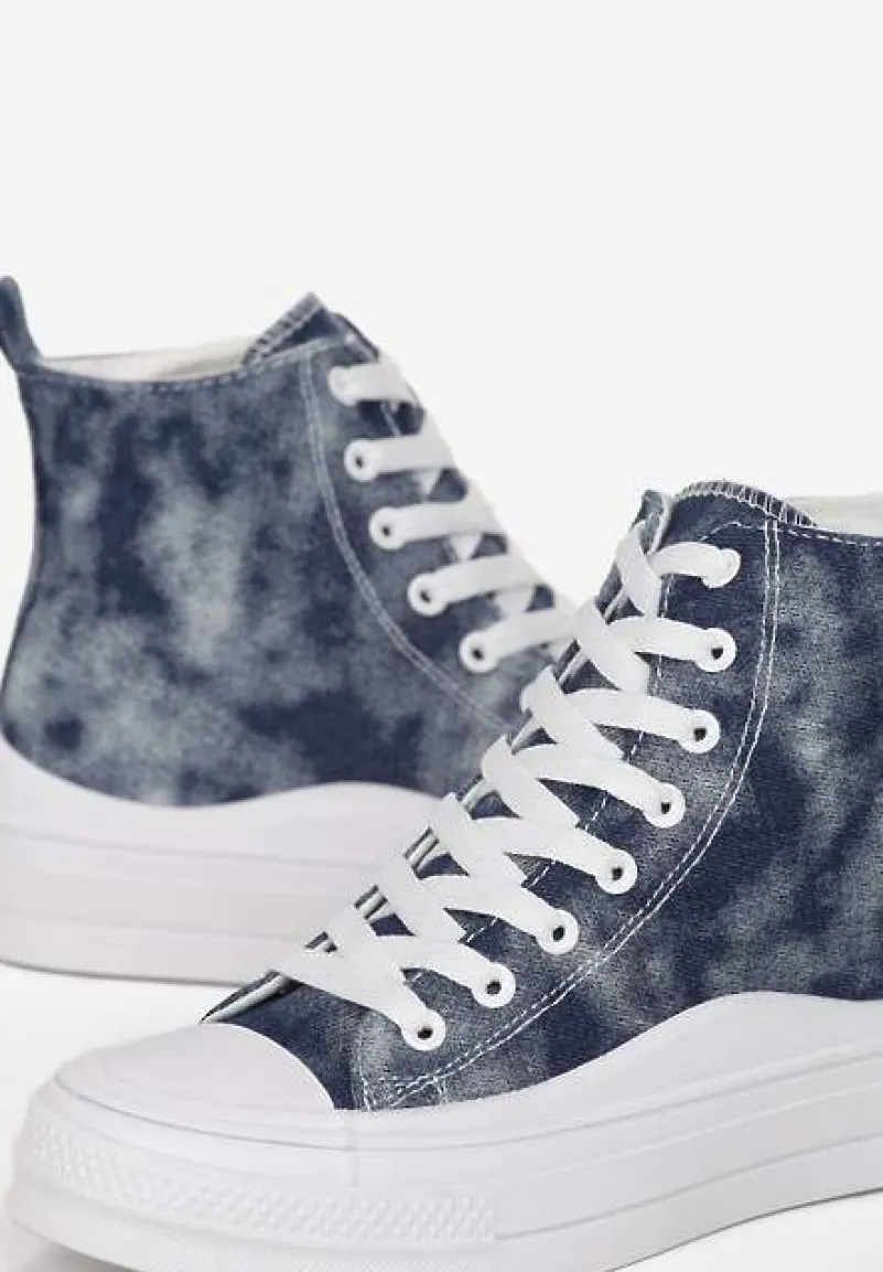 Granatowe Trampki z Cholewką za Kostkę w Stylu Denimu Galpena