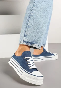 Granatowe Trampki z Niską Cholewką na Podwójnej Podeszwie Lenisna