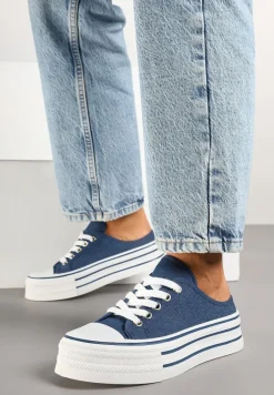 Granatowe Trampki z Niską Cholewką na Podwójnej Podeszwie Lenisna