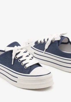 Granatowe Trampki z Niską Cholewką na Podwójnej Podeszwie Lenisna