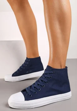 Granatowe Trampki z Wysoką Cholewką i Sznurowaniami Relagia