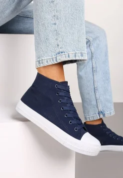 Granatowe Trampki z Wysoką Cholewką i Sznurowaniami Relagia