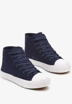 Granatowe Trampki z Wysoką Cholewką i Sznurowaniami Relagia