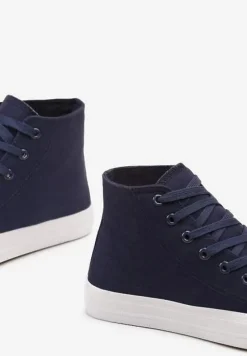 Granatowe Trampki z Wysoką Cholewką i Sznurowaniami Relagia