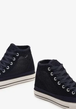 Granatowe Trampki za Kostkę z Perforacją Welagia