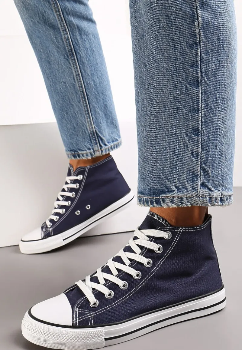 Granatowe Wiązane Trampki za Kostkę Avifala