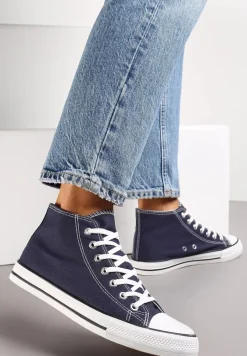 Granatowe Wiązane Trampki za Kostkę Avifala