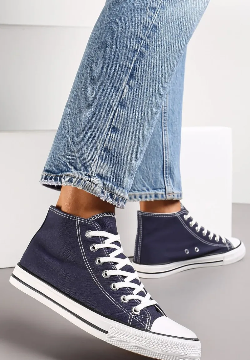 Granatowe Wiązane Trampki za Kostkę Avifala