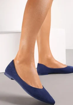 Granatowe Wsuwane Balerinki na Płaskiej Podeszwie Brooklyne