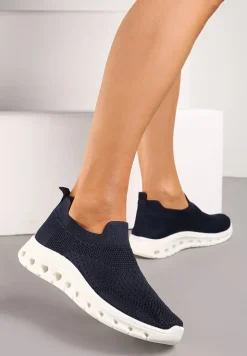 Granatowe Wsuwane Buty Sportowe z Elastyczną Cholewką do Kostki Asigruna