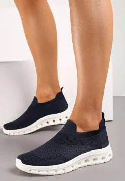 Granatowe Wsuwane Buty Sportowe z Elastyczną Cholewką do Kostki Asigruna