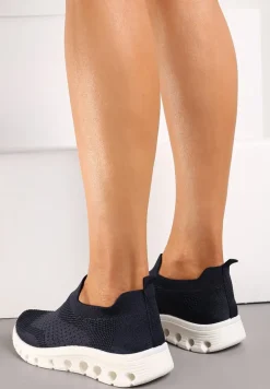 Granatowe Wsuwane Buty Sportowe z Elastyczną Cholewką do Kostki Asigruna