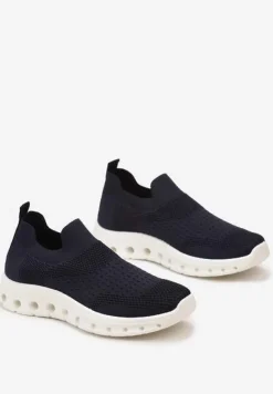 Granatowe Wsuwane Buty Sportowe z Elastyczną Cholewką do Kostki Asigruna