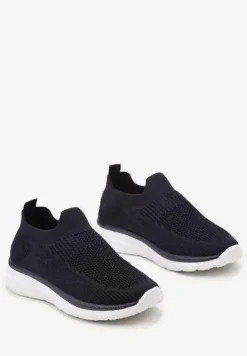 Granatowe Wsuwane Buty Sportowe z Materiałową Cholewką i Dziurkami w Podeszwie Aslla