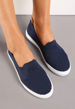 Granatowe Wsuwane Tenisówki Ozdobione Wstawką z Ekoskóry na Zapiętku Eliriaba