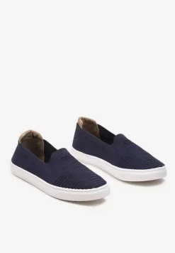 Granatowe Wsuwane Tenisówki Ozdobione Wstawką z Ekoskóry na Zapiętku Eliriaba