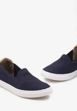 Granatowe Wsuwane Tenisówki Ozdobione Wstawką z Ekoskóry na Zapiętku Eliriaba