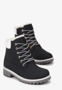 Granatowo-Białe Płaskie Sznurowane Trapery z Ociepleniem Mennalea