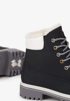 Granatowo-Białe Płaskie Sznurowane Trapery z Ociepleniem Mennalea