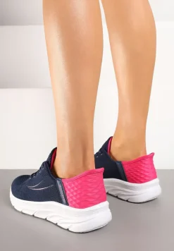 Granatowo-Fuksjowe Buty Sportowe Sneakersy z Ozdobnym Tłoczeniem i Napisami Nolnelia