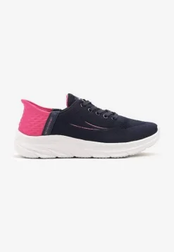 Granatowo-Fuksjowe Buty Sportowe Sneakersy z Ozdobnym Tłoczeniem i Napisami Nolnelia