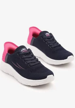 Granatowo-Fuksjowe Buty Sportowe Sneakersy z Ozdobnym Tłoczeniem i Napisami Nolnelia
