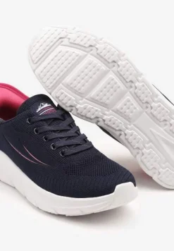 Granatowo-Fuksjowe Buty Sportowe Sneakersy z Ozdobnym Tłoczeniem i Napisami Nolnelia