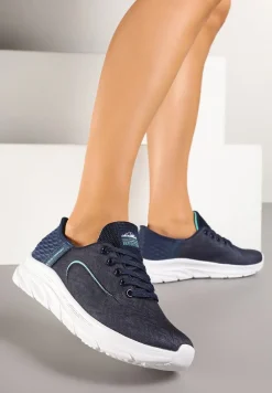 Granatowo-Miętowe Buty Sportowe Sneakersy z Ozdobnym Tłoczeniem na Pięcie i Napisem Darilen