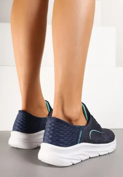 Granatowo-Miętowe Buty Sportowe Sneakersy z Ozdobnym Tłoczeniem na Pięcie i Napisem Darilen