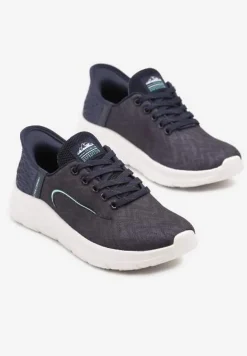 Granatowo-Miętowe Buty Sportowe Sneakersy z Ozdobnym Tłoczeniem na Pięcie i Napisem Darilen