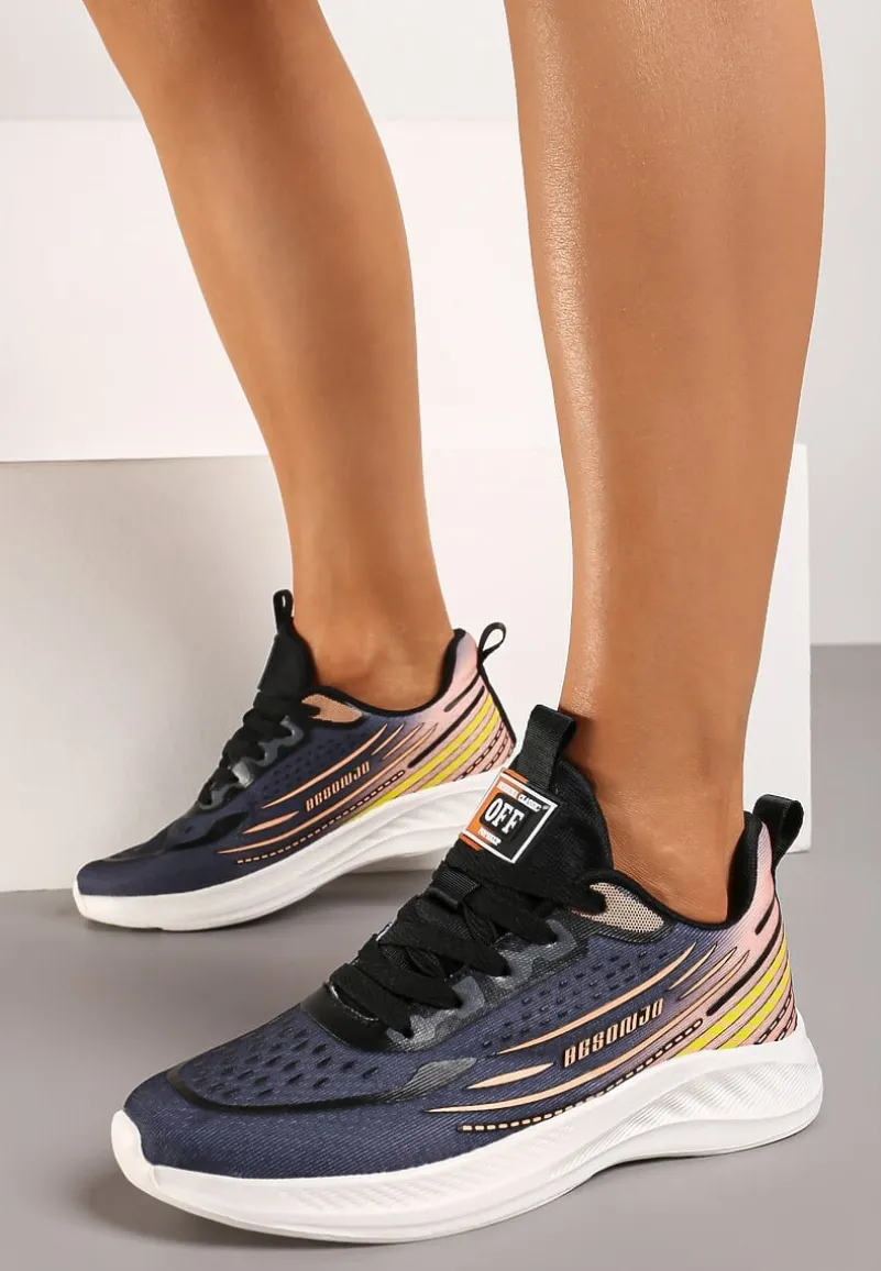 Granatowo-Różowe Casualowe Buty Sportowe Sneakersy na Tłoczonej Płaskiej Podeszwie Moavette